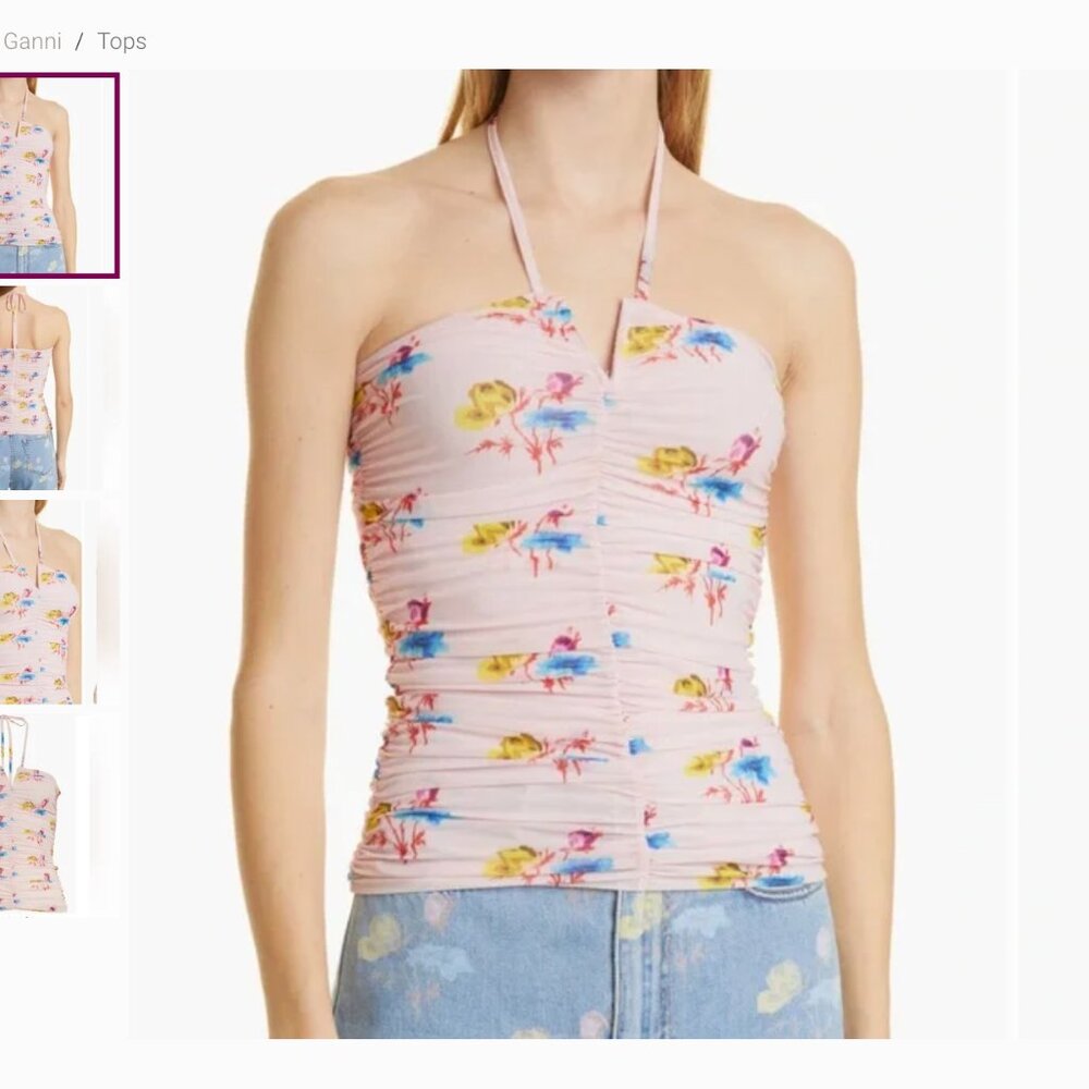 Ganni Print Halter Neck Strap Top